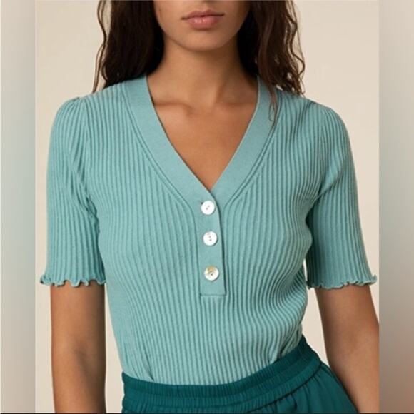 FRNCH Tops - FRNCH Paris Ribbed Button Half Sleeve Sherine Top Size M